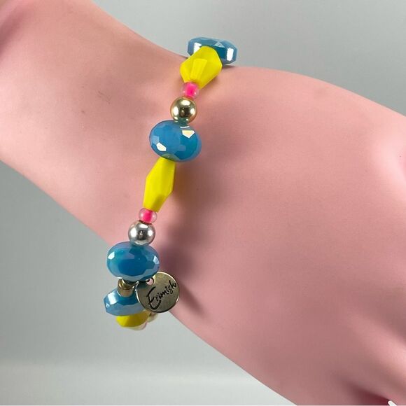 Erimish Cute Blue Yellow Glass Beaded Multi Shaped Stretch Bracelet Bright - Picture 2 of 5